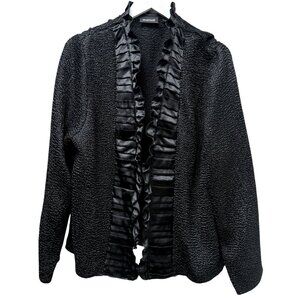 Avenue Evening Jacket Plus Size 18/20 Black Crinkle  Ruffle Womens Party Top